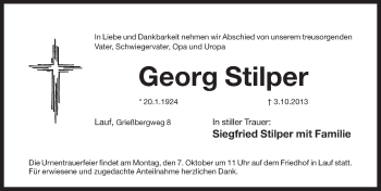 Traueranzeige von Georg Stilper von Pegnitz-Zeitung